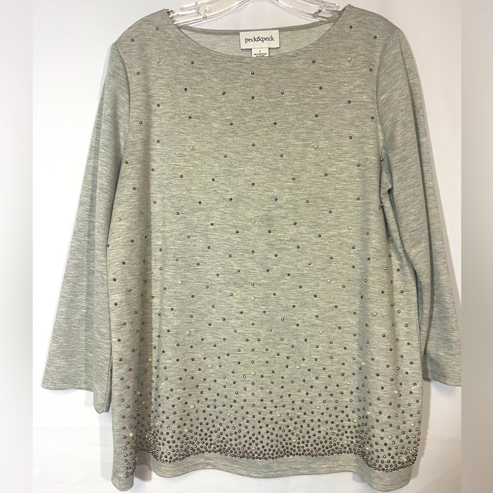 Peck & Peck women’s Grey studded longsleeve Top size Large